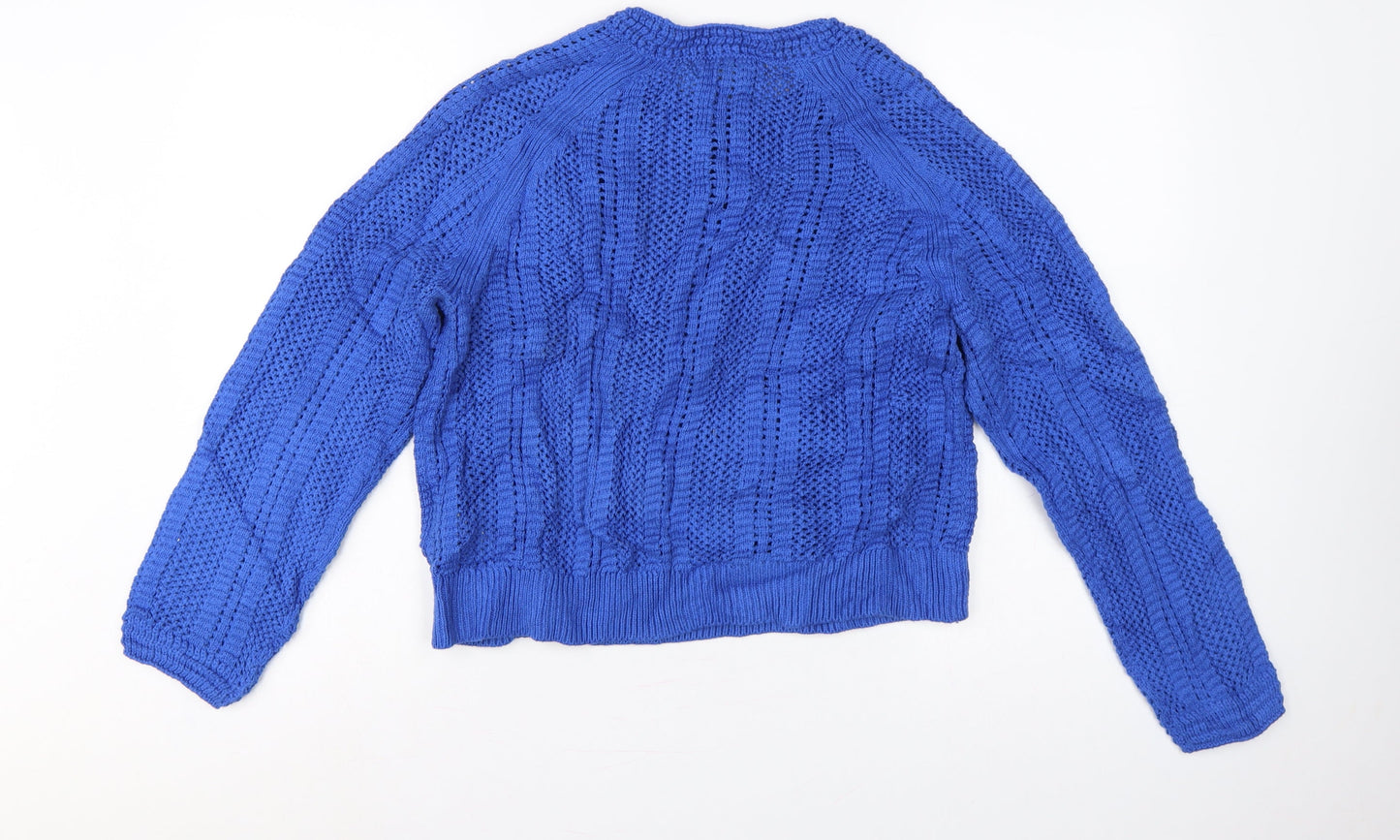 Marks and Spencer Women Blue M Cable Knit Crew Neck Pullover Jumper