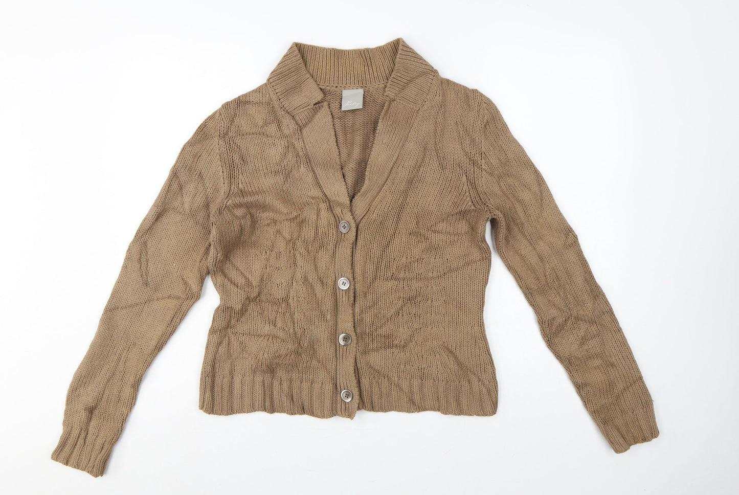 Poetry Women’s Beige Cotton Chunky Knit Collared Cardigan UK 14