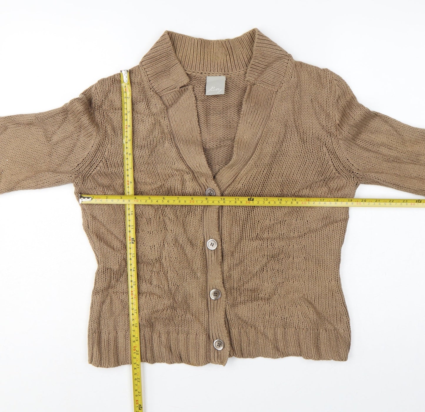Poetry Women’s Beige Cotton Chunky Knit Collared Cardigan UK 14