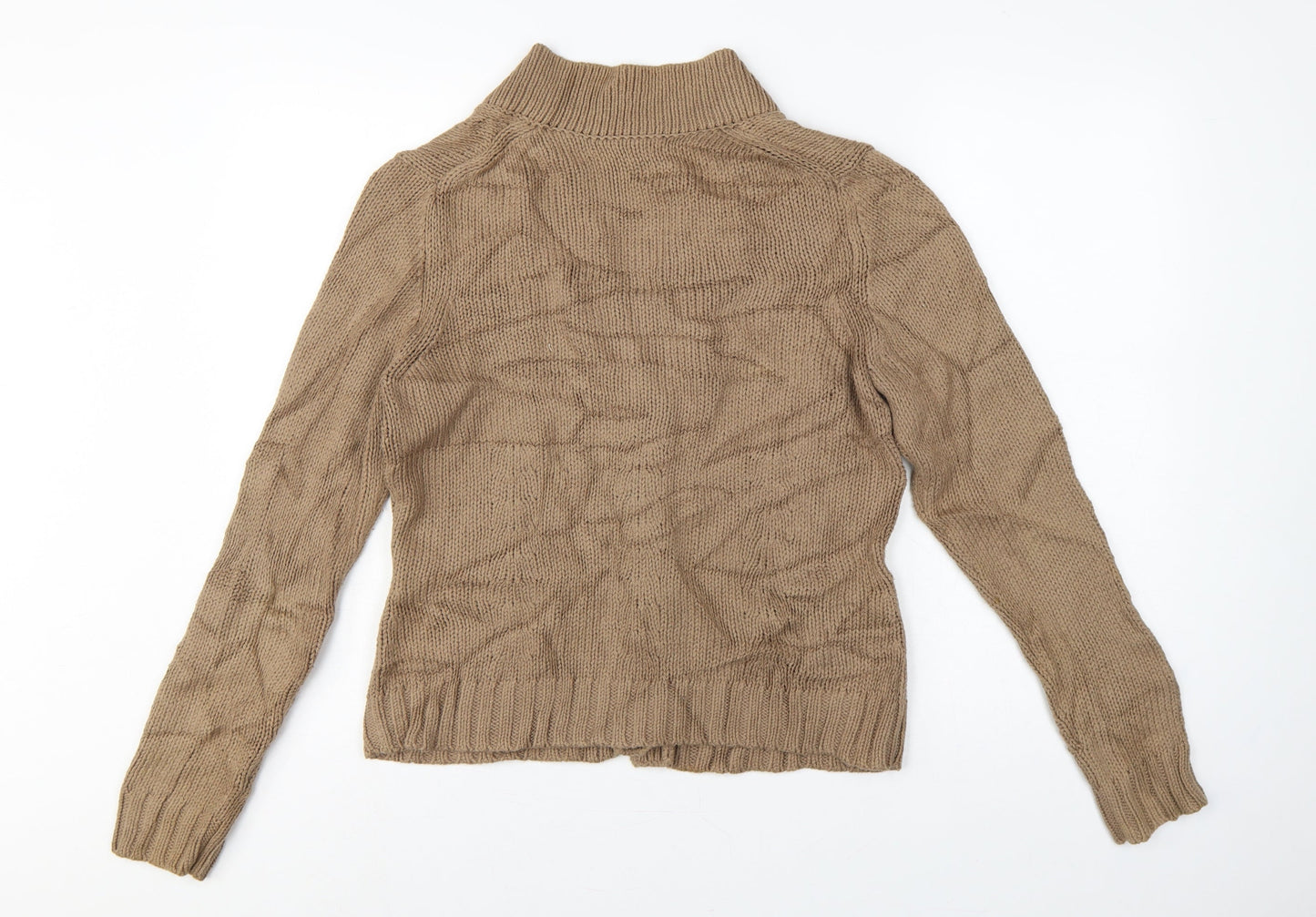 Poetry Women’s Beige Cotton Chunky Knit Collared Cardigan UK 14