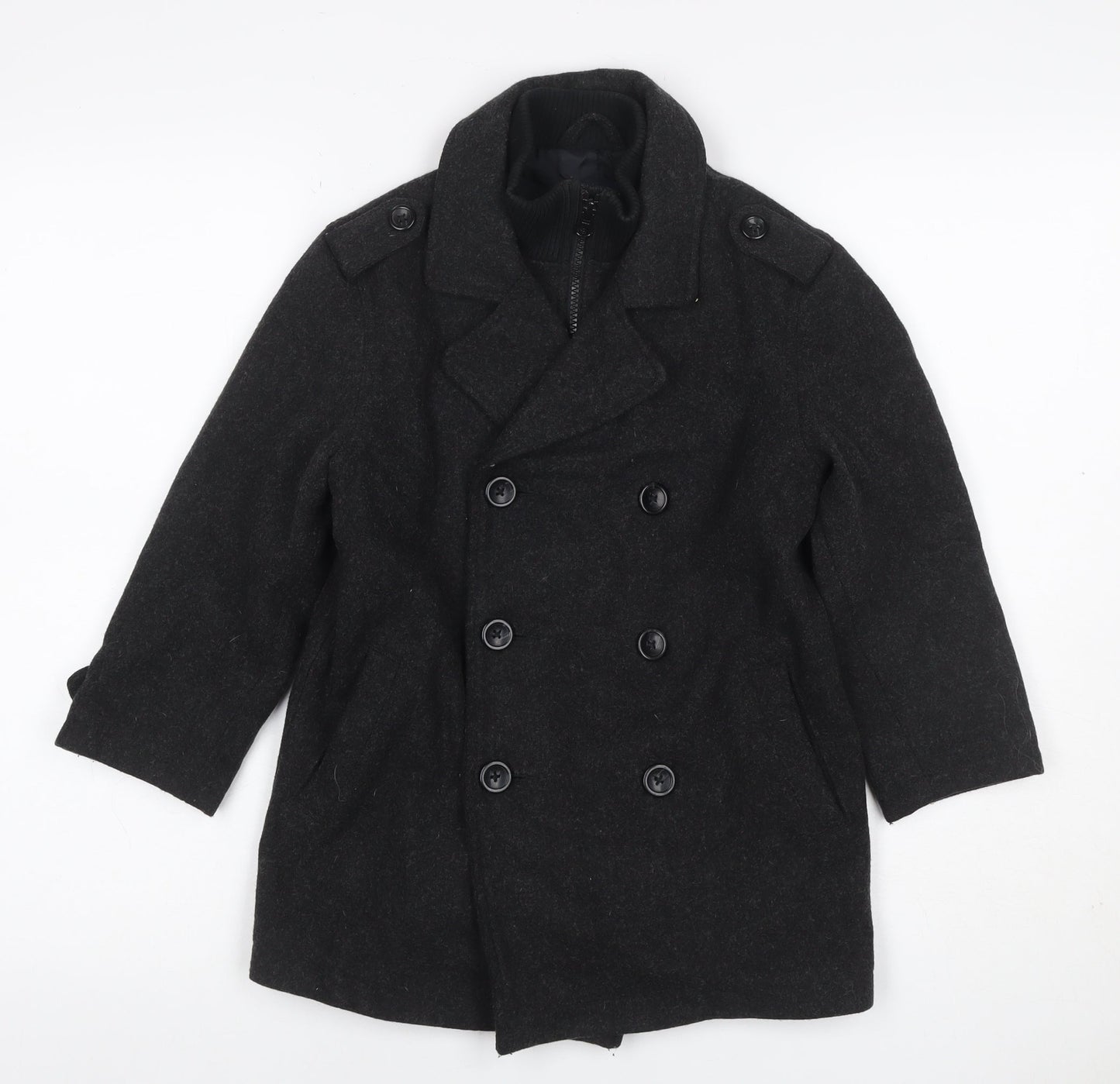 Gap Kids Boys Black 6-7 Years Pea Coat Double-Breasted Wool Blend