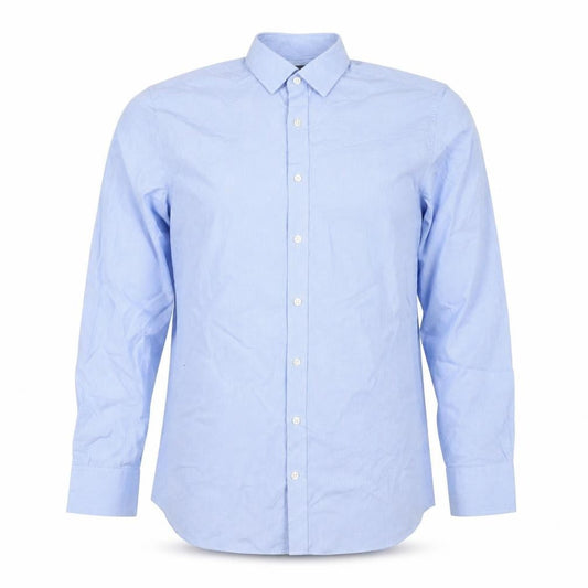 Marks & Spencer Men's Blue 16 Slim Cotton Check Long Sleeve Shirt