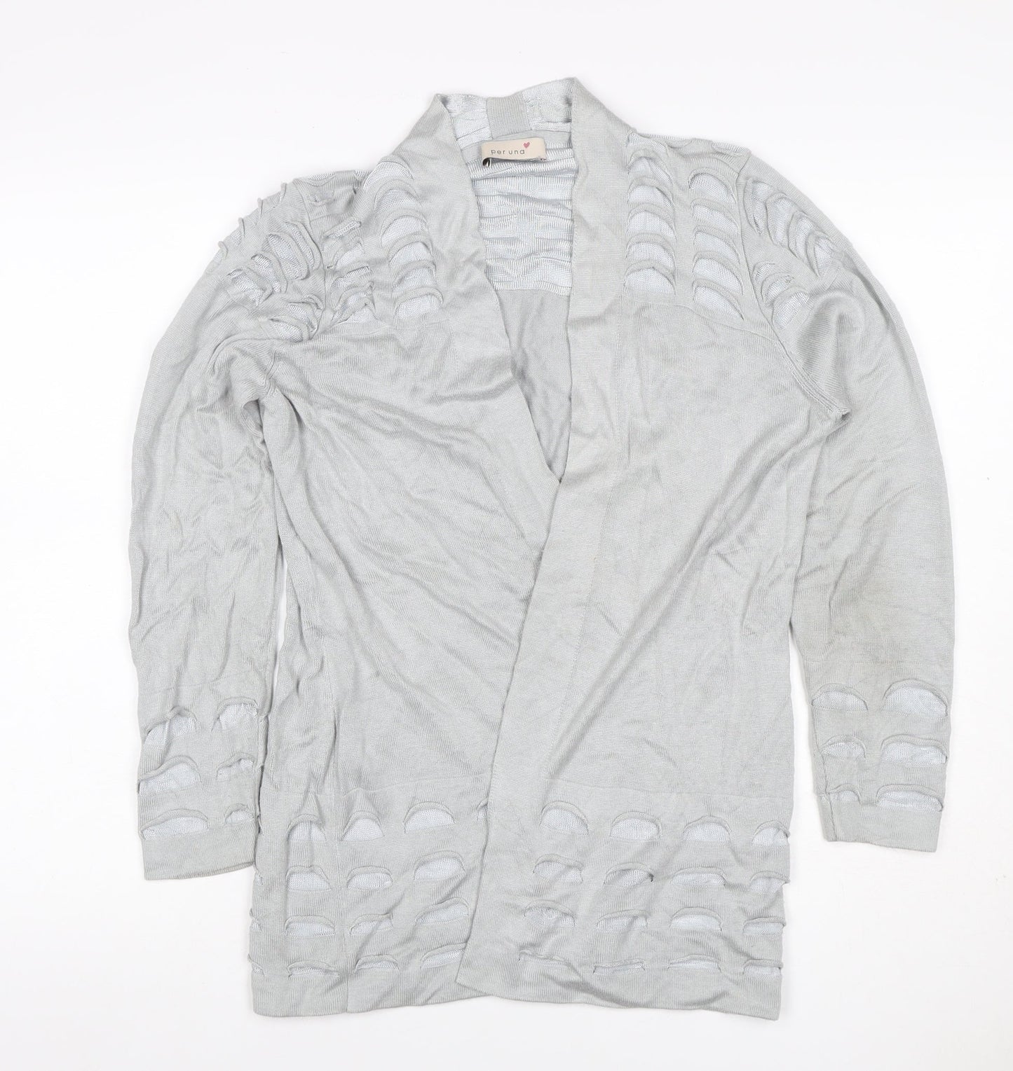 Per Una Women Grey UK 12 Open Knit Long Sleeve Cardigan