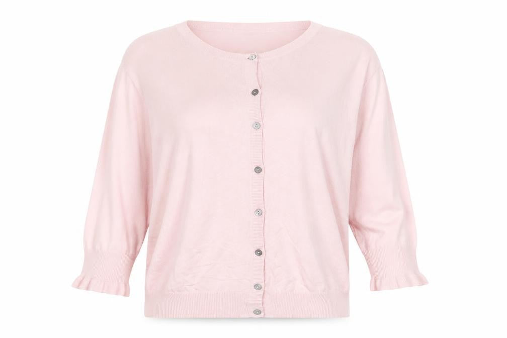Capsule Women’s Pink Knit Button Cardigan UK 24 Round Neck Ruffle Cuffs