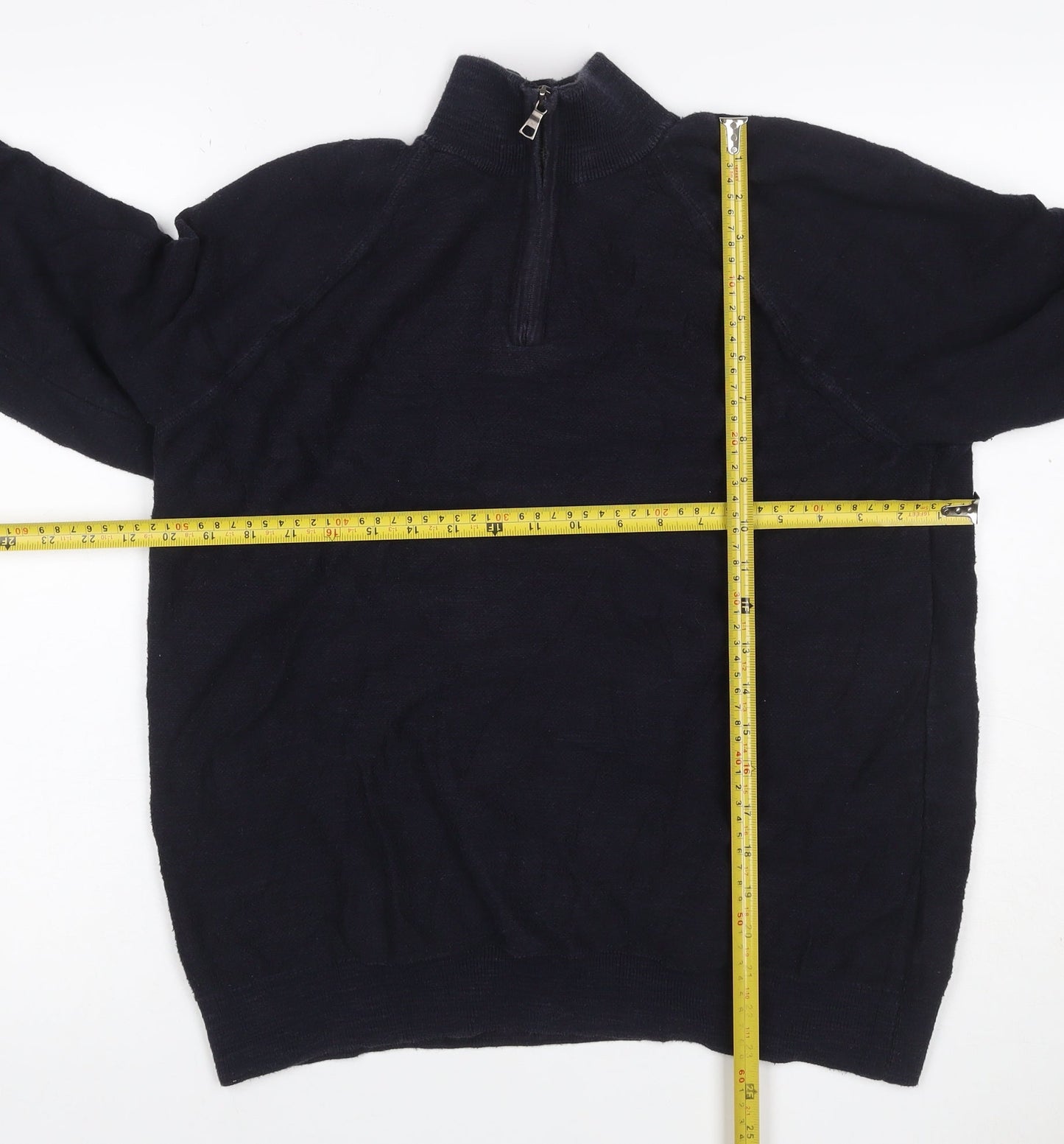Marks and Spencer Men's Black L 1/4 Zip Cotton Knit Sweatshirt