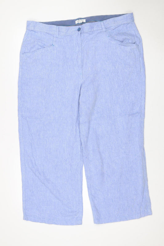 White Stuff Women Blue Linen Cropped Wide Leg Trousers UK 20
