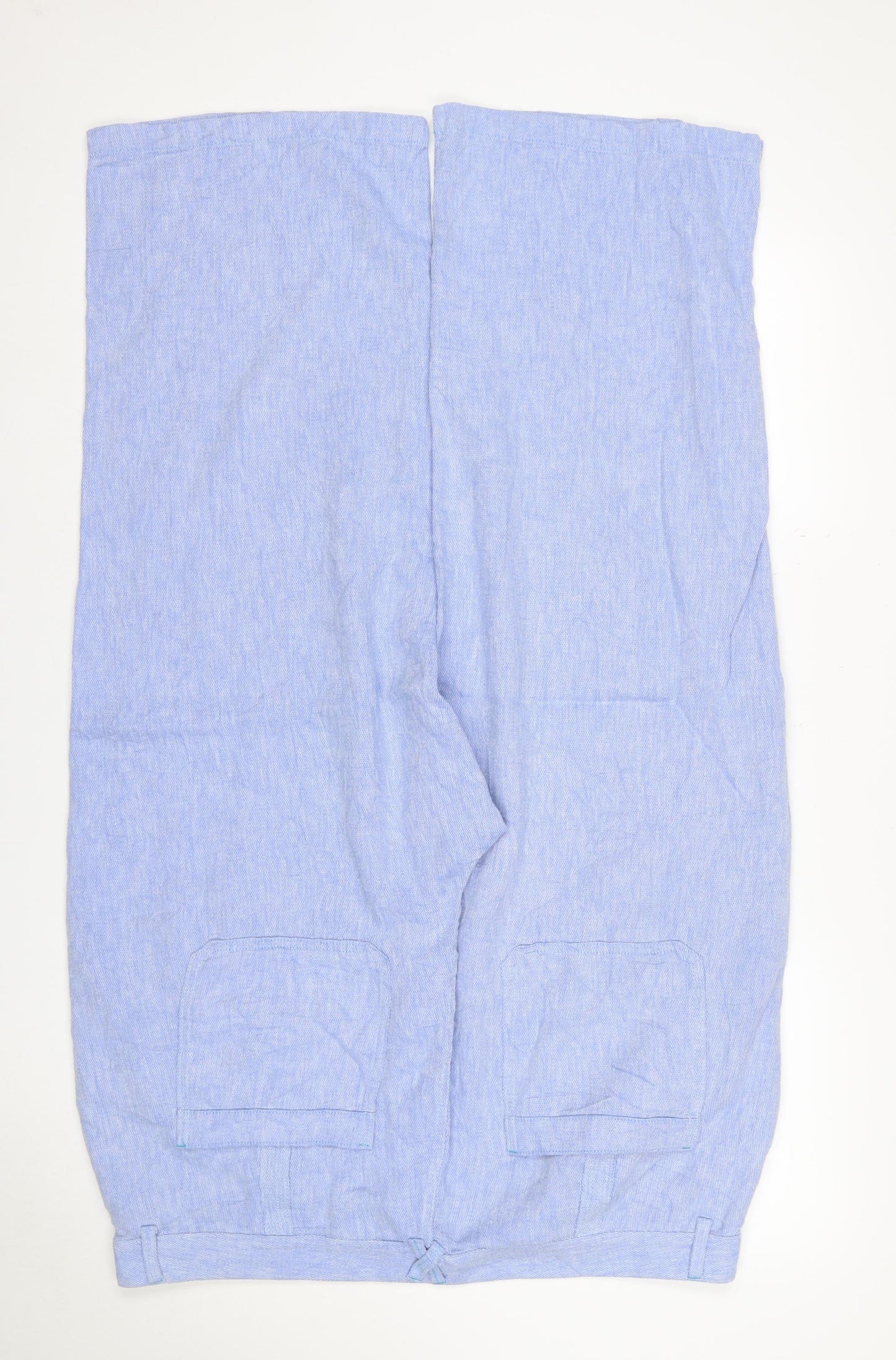 White Stuff Women Blue Linen Cropped Wide Leg Trousers UK 20