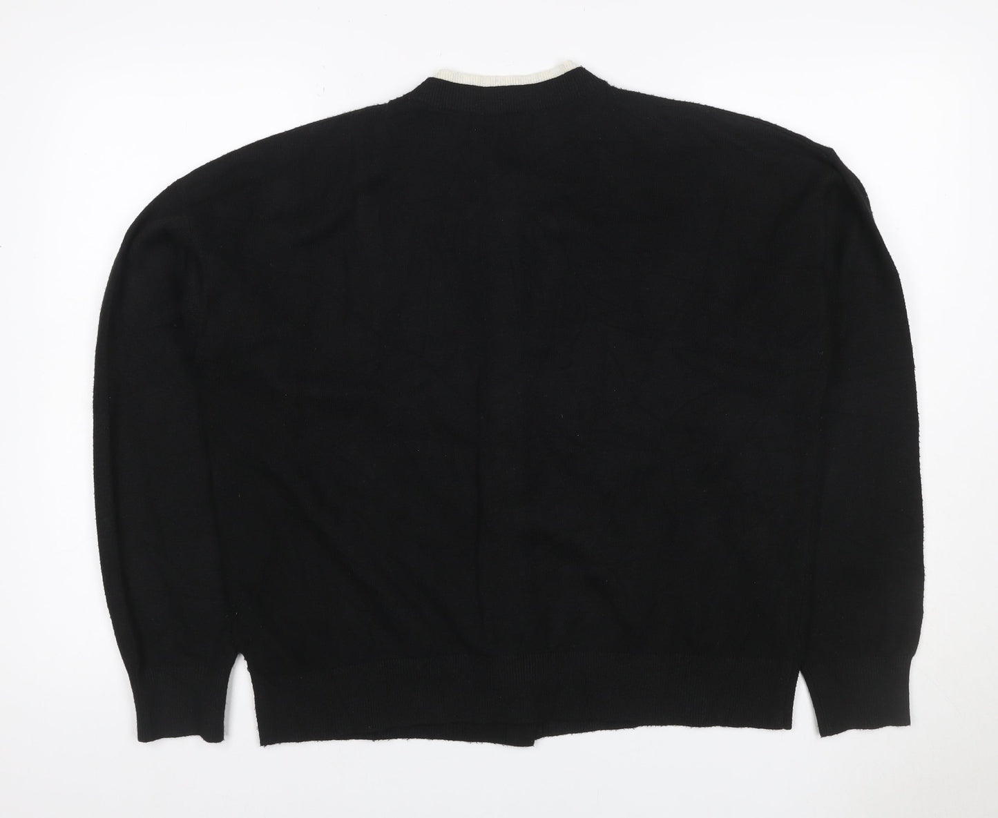 Marks and Spencer Women Black L Button Crew Neck Knit Cardigan