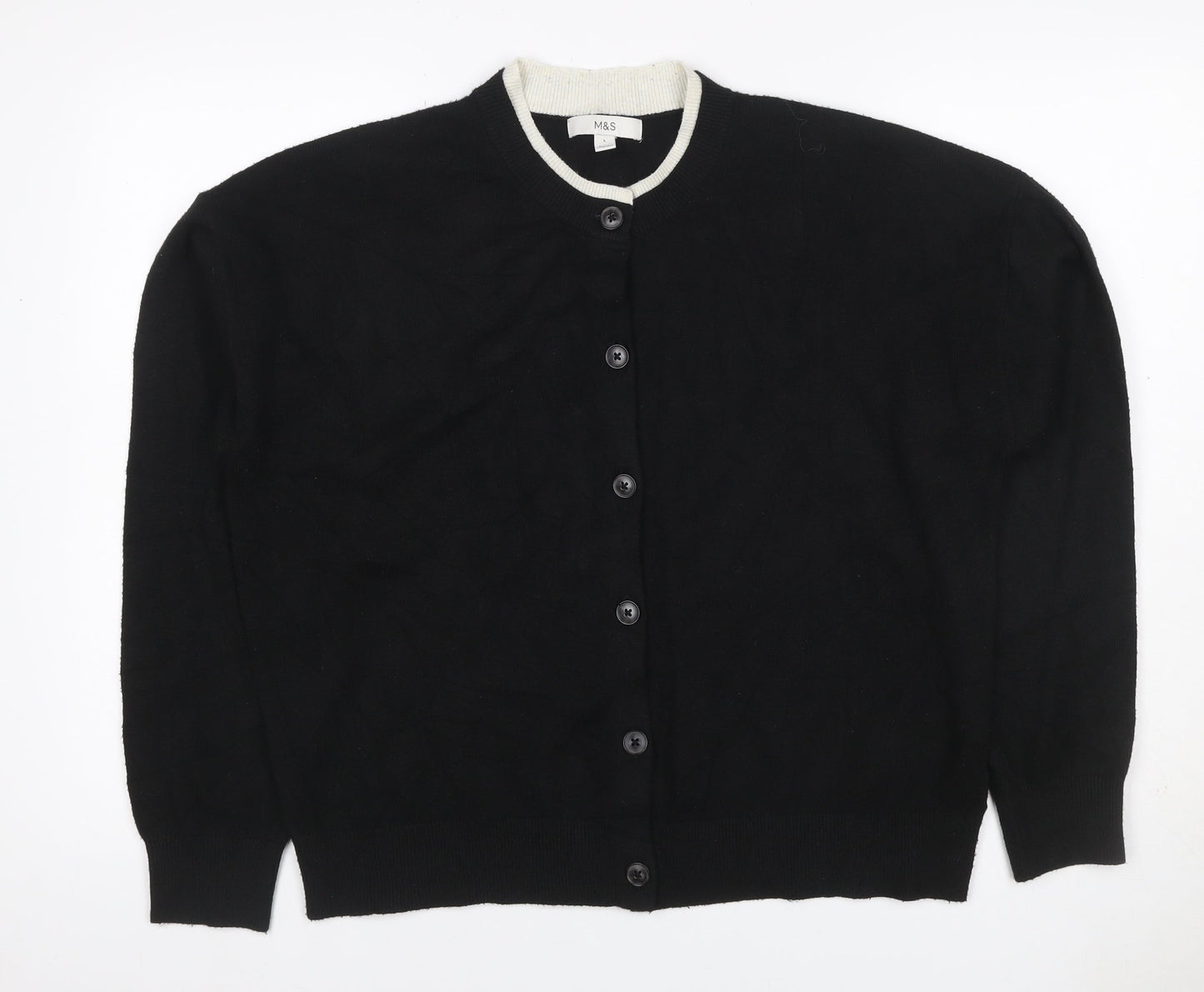 Marks and Spencer Women Black L Button Crew Neck Knit Cardigan