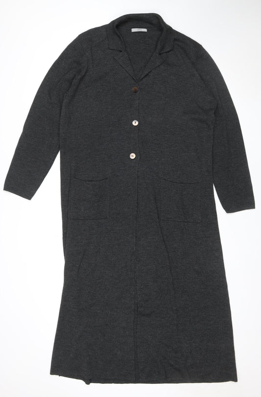 Marks & Spencer Women Grey UK 20 Long V-Neck Wool Blend Cardigan