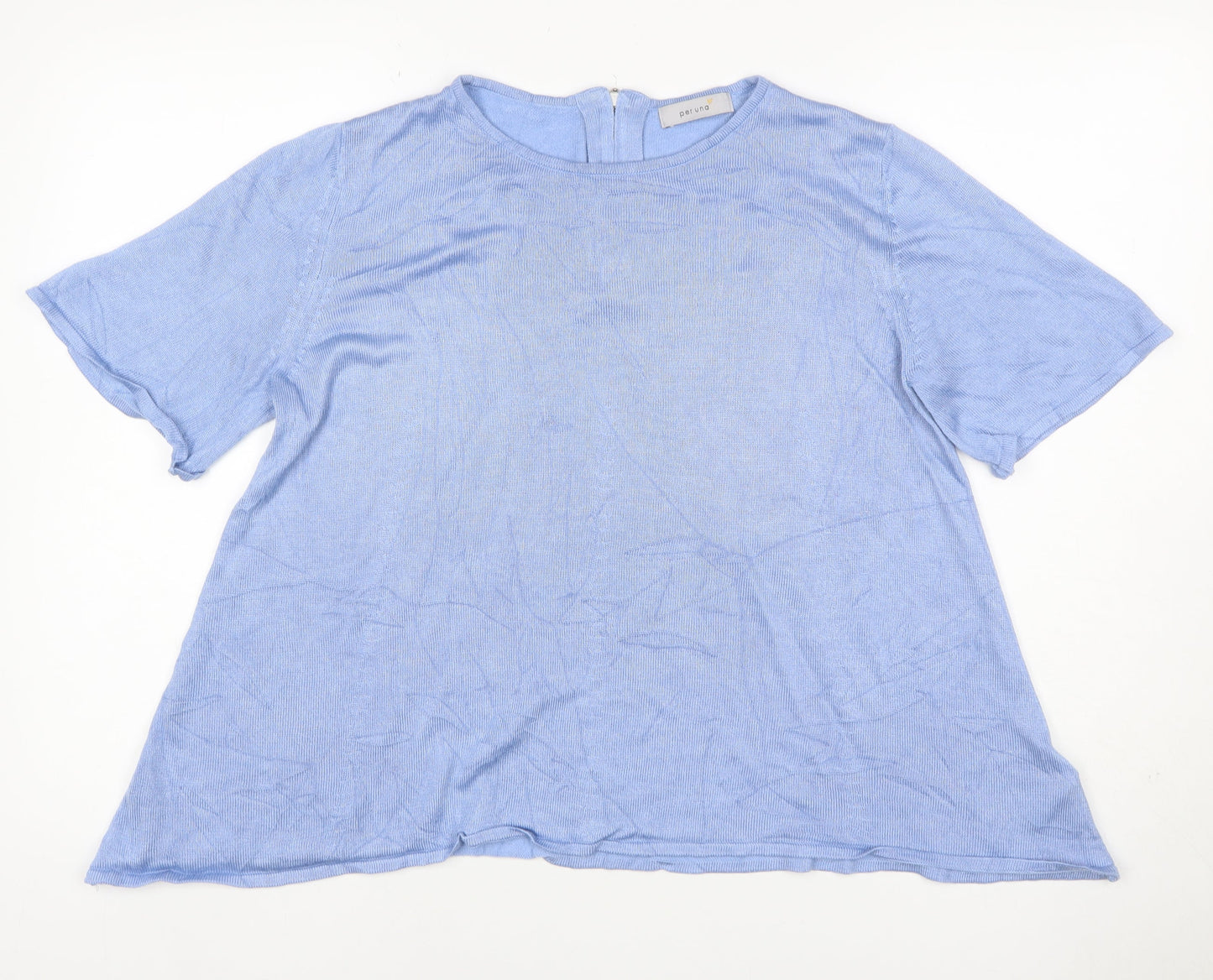 M&S Per Una Women Blue UK 14 Modal Knit Short Sleeve Zip Top