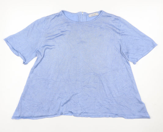 M&S Per Una Women Blue UK 14 Modal Knit Short Sleeve Zip Top