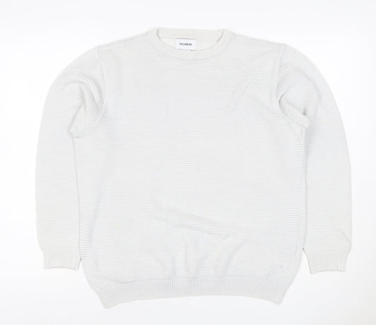 Pull&Bear Men’s White M Crew Neck Cotton Blend Knit Pullover Jumper