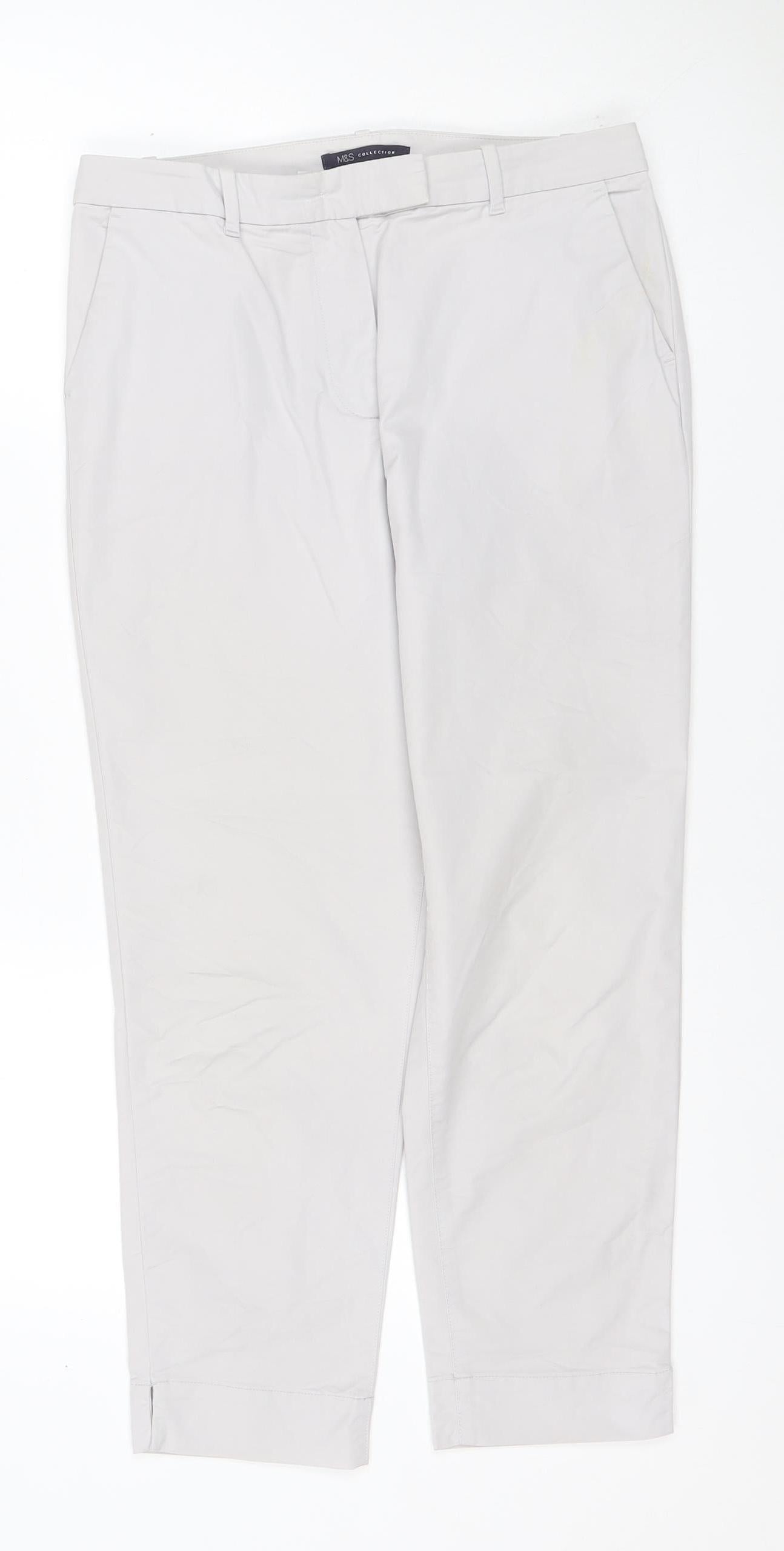 M&S Women’s Grey UK 10 Short Straight Leg Cotton Blend Trousers