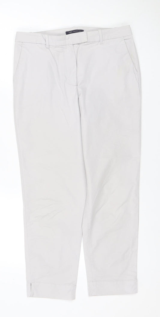 M&S Women’s Grey UK 10 Short Straight Leg Cotton Blend Trousers