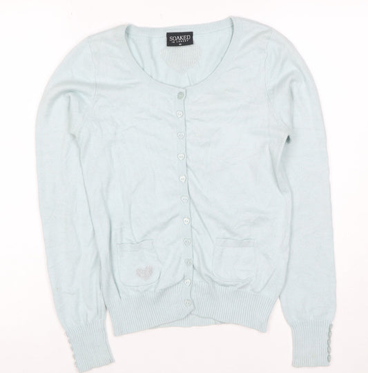 Soaked in Luxury Women Blue XS Heart Button Knit Cardigan