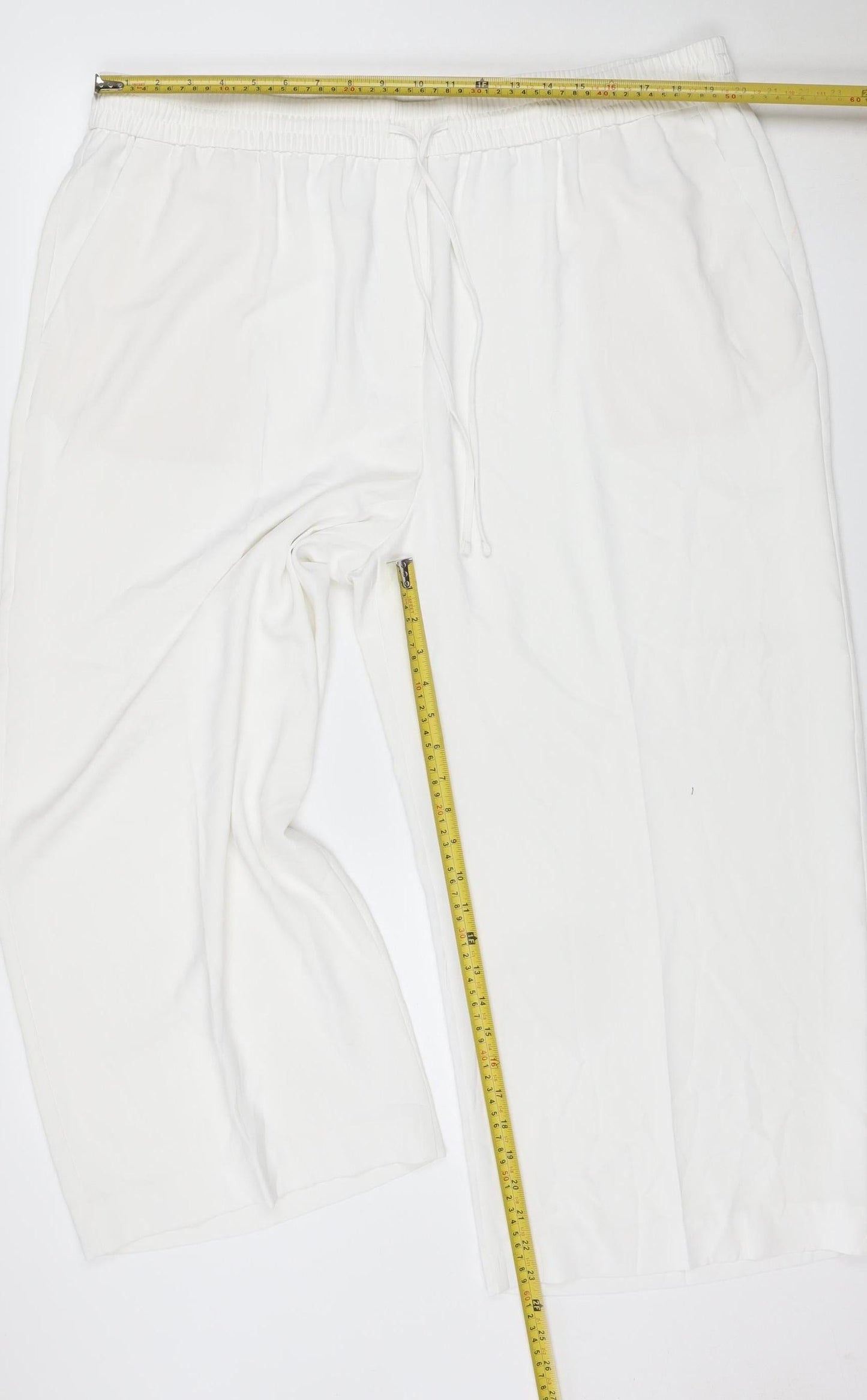 M&S Women’s White UK 22 Wide Leg Drawstring Trousers