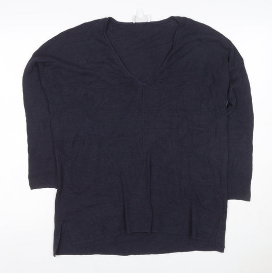 White Label The White Company Women Navy S V-Neck Knit Tunic Top