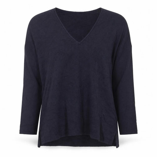 The White Company Women Navy S V-Neck Knit Tunic Top