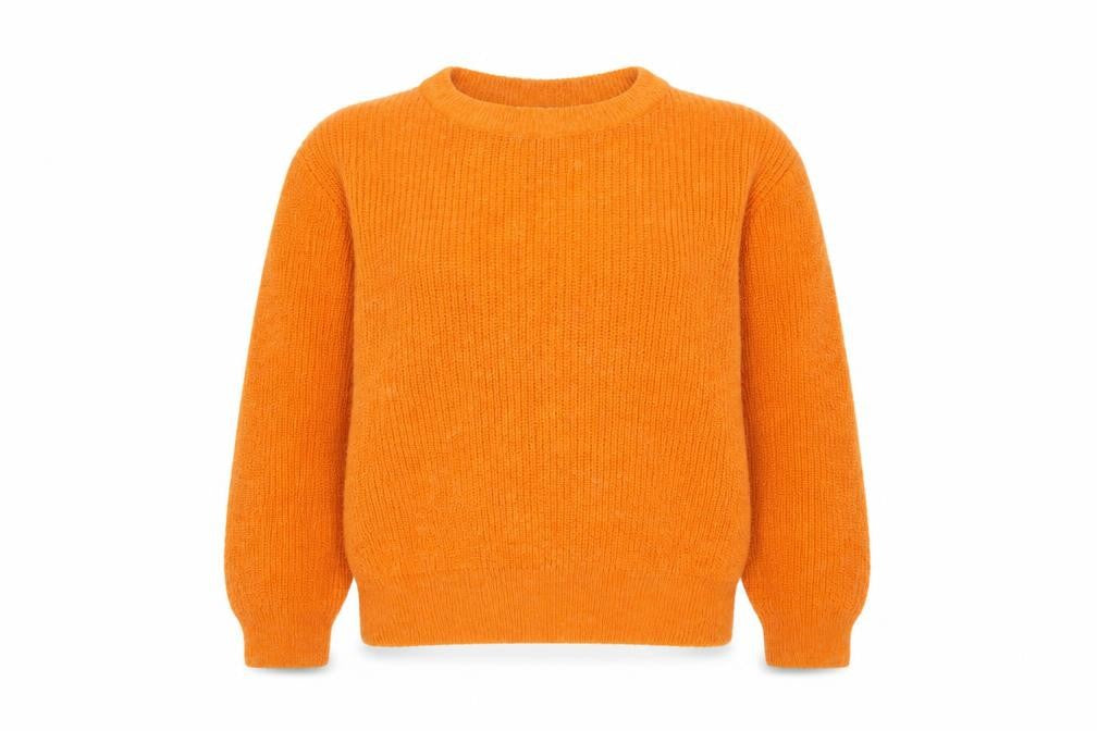ICHI Women's Orange S Rib Knit Crew Neck Raglan Jumper
