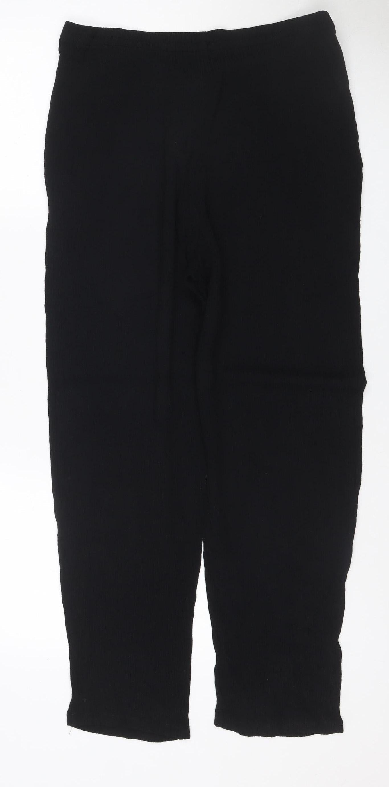 Marks & Spencer Women Black Size 16 Wide Leg Linen Viscose Trousers