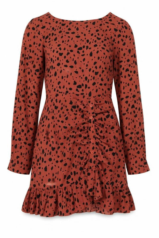 Missguided Women Orange Animal Print Skater Dress UK 6 Long Sleeve