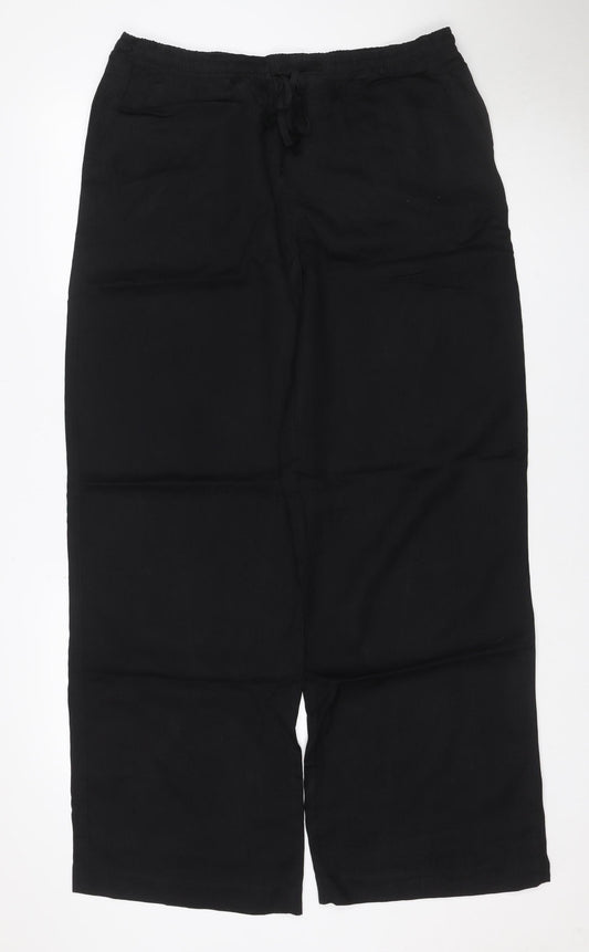 Zara Women Black UK 14 Wide-Leg Modal Drawstring Trousers