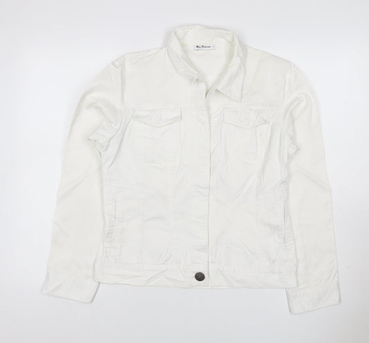 Ben Sherman Women White L Basic Cotton Jacket Collared Pockets