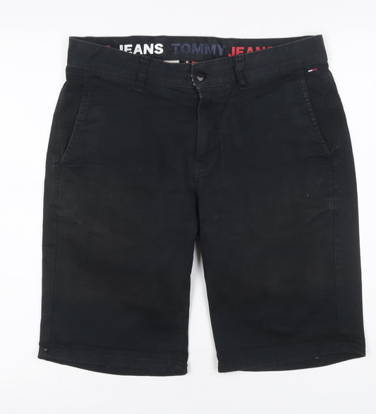 Tommy Jeans Men Black Size 30 Cropped Chino Shorts Stretch Logo