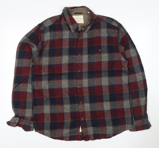 Weatherproof Vintage Men’s XL Red Blue Grey Plaid Flannel Button-Up Shirt
