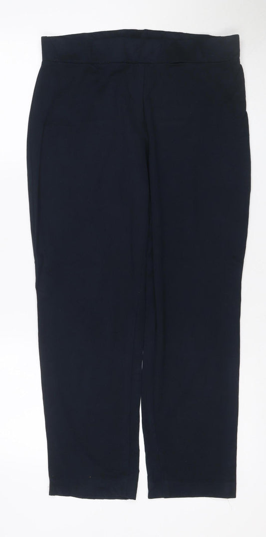 Marks and Spencer Women Navy Blue UK 14 Short Straight Stretch Trousers