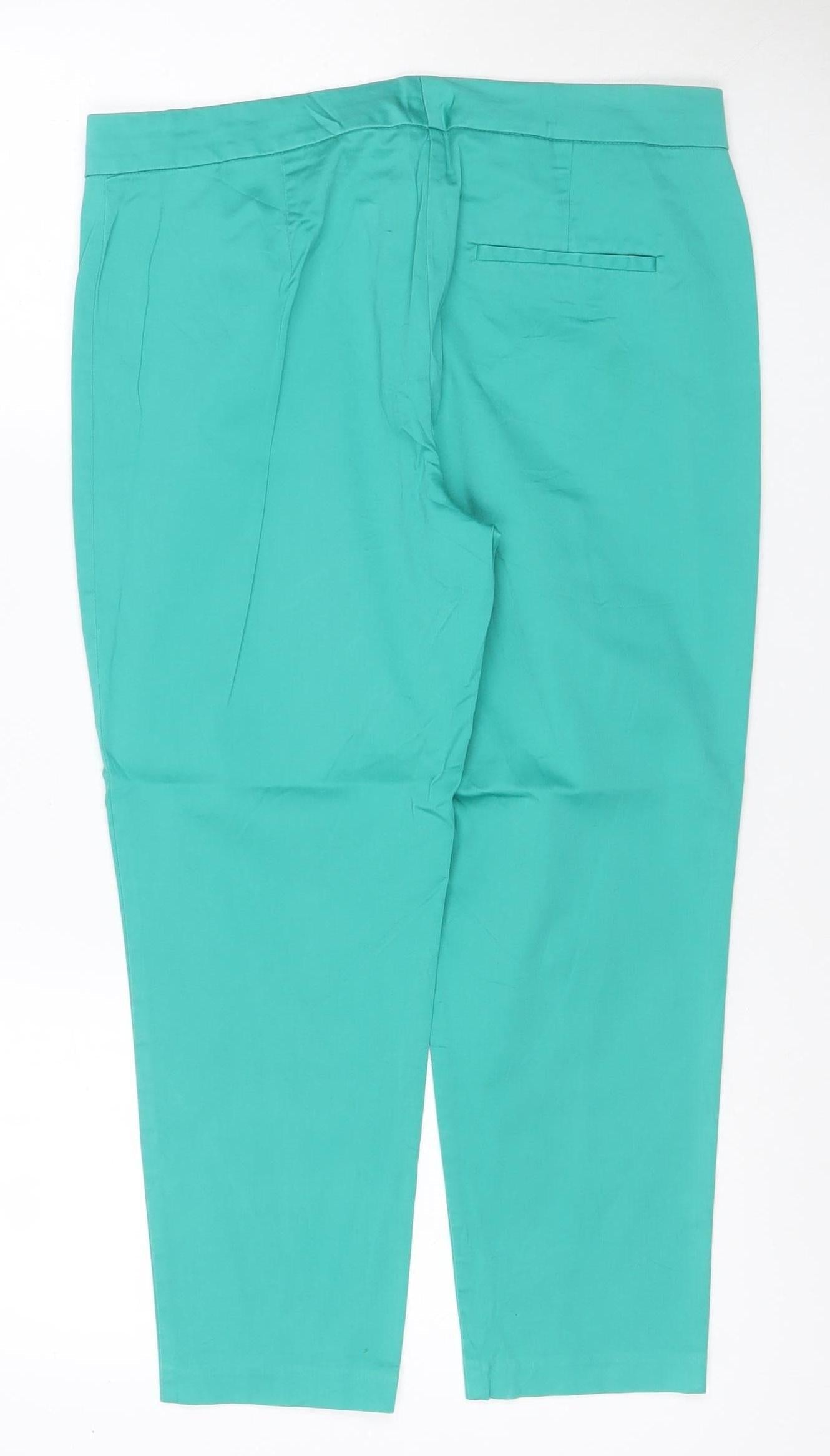 Marks and Spencer Women Green UK 12 Straight Leg Cotton Stretch Trousers