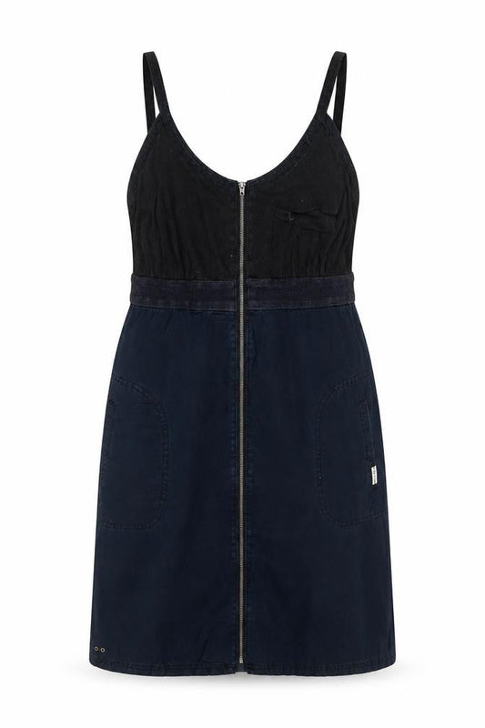 Converse One Star Women Black Size 8 Denim Pinafore Dress Zip Pockets