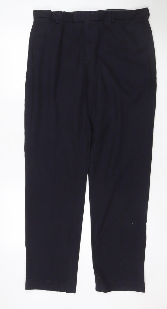 M&S Men’s Black 36W 33L Tailored Straight Dress Trousers Stretch