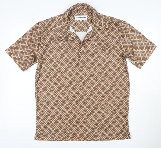 Lambretta Men’s M Brown Geometric Print Short Sleeve Polo Shirt