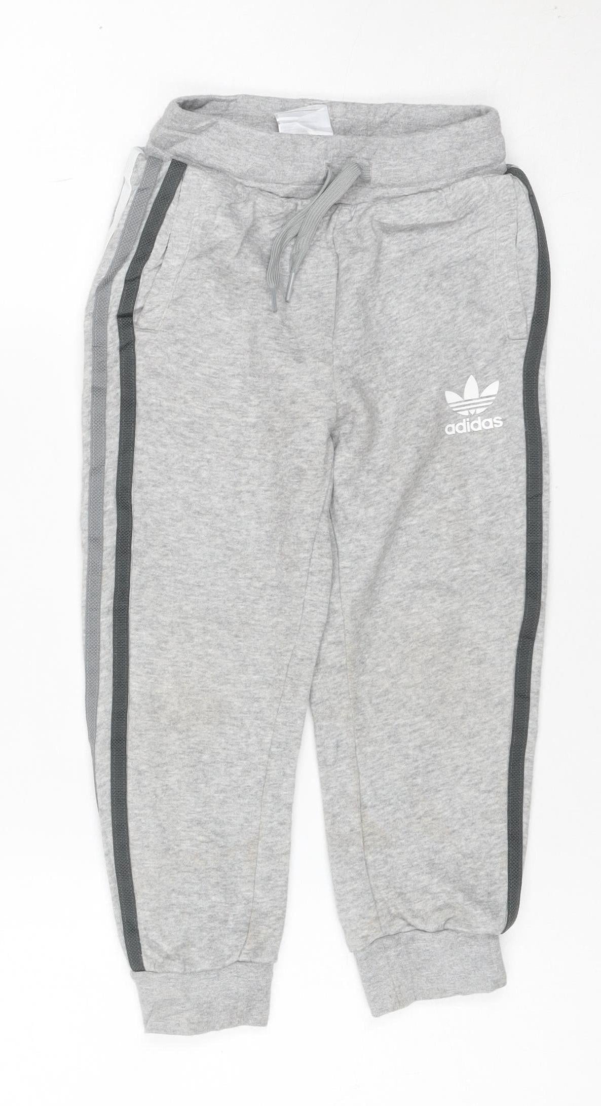 adidas Boys Grey 9-10 Years Jogger Track Pants Logo Side Stripe