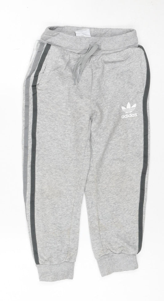 adidas Boys Grey 9-10 Years Jogger Track Pants Logo Side Stripe