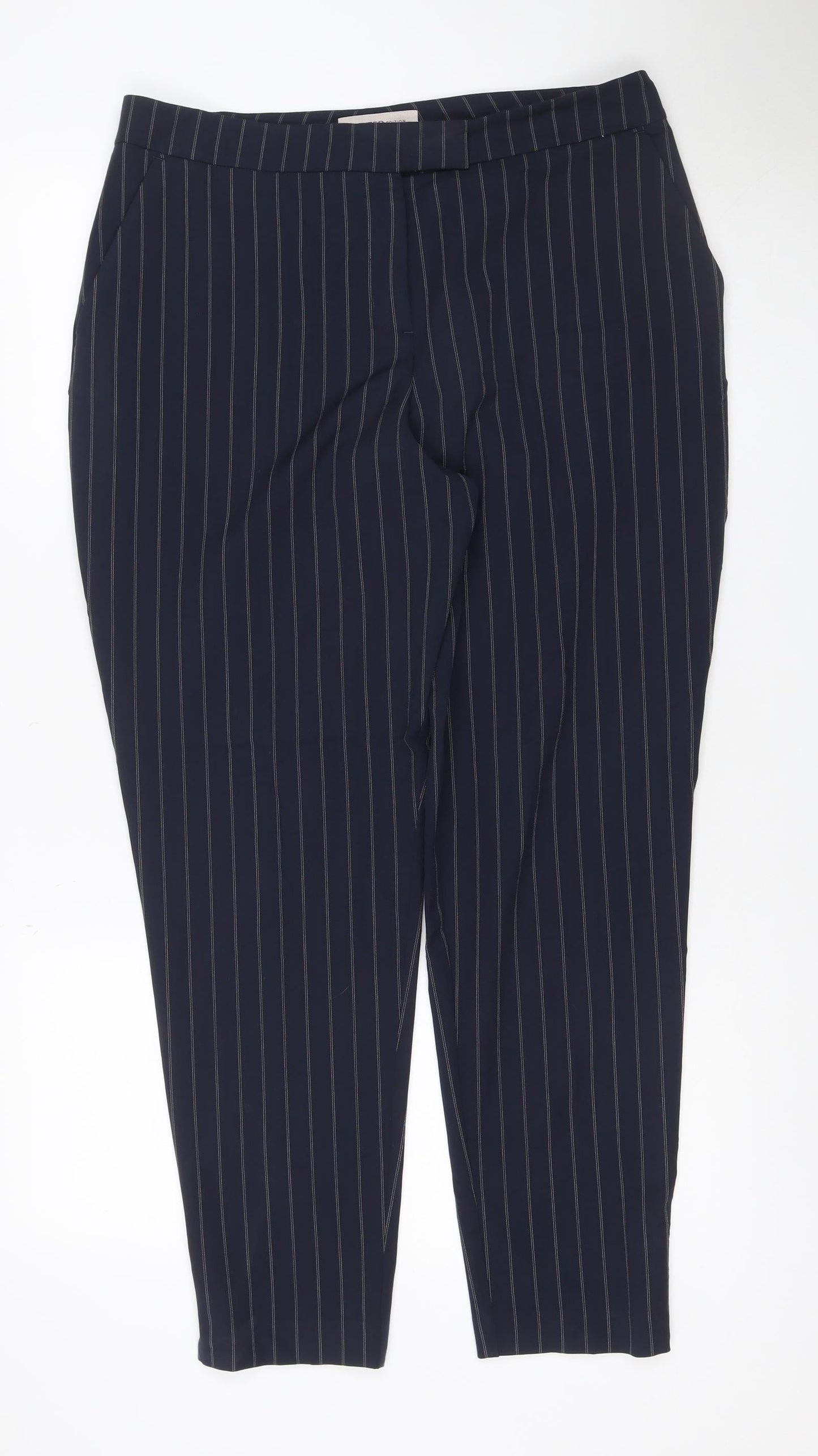 Marks & Spencer Limited Edition Women Blue Pinstripe Wide-Leg Trousers UK 14