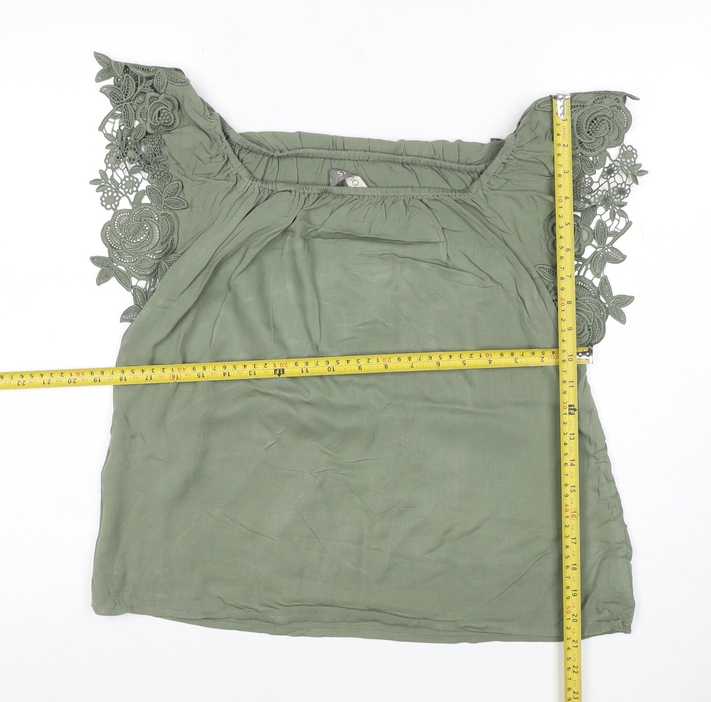 Oasis Women Green UK 10 Off Shoulder Crochet Lace Blouse