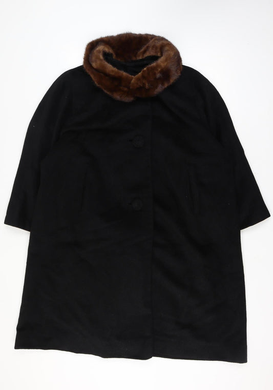 Richard H Martin Women’s Size 18 Black Wool Fur Trim Vintage Long Overcoat