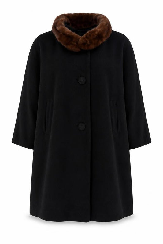 Richard H Martin Women’s Size 18 Black Wool Fur Trim Vintage Long Overcoat