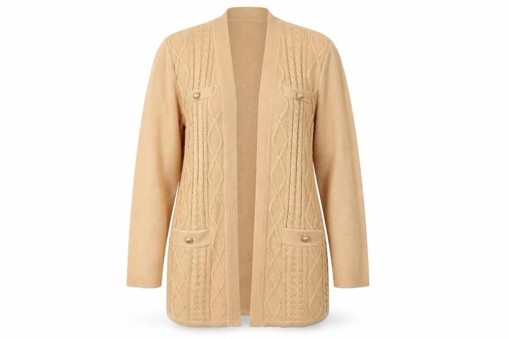 Medici Gill Harvey Women’s Beige UK 18 Cable Knit Open Cardigan
