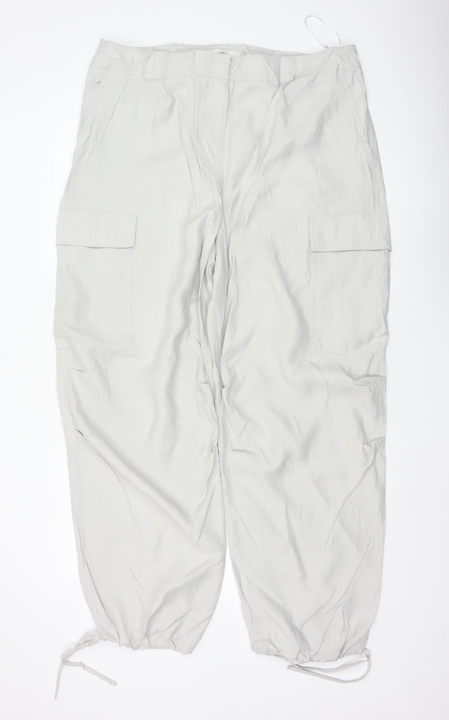 Marks & Spencer Women Grey Size 20 Long Cargo Trousers Modal Drawstring