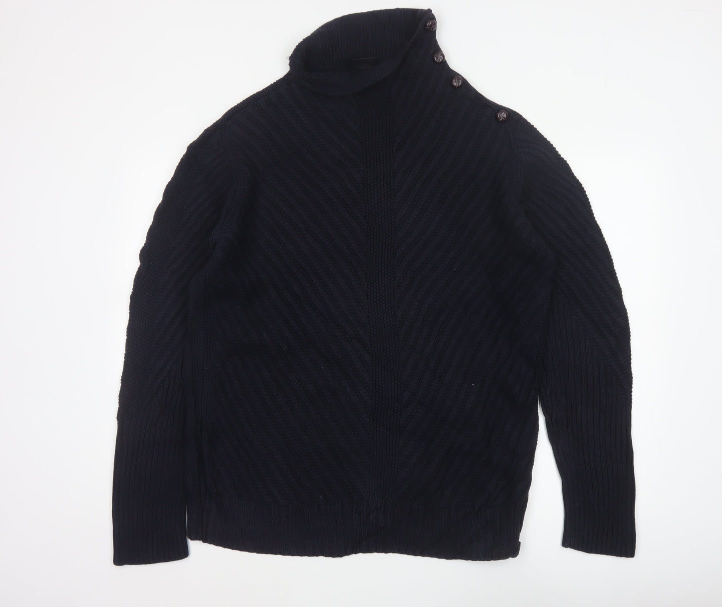 Armani Exchange Men Black XL Cable Knit High Neck Shoulder Button Jumper