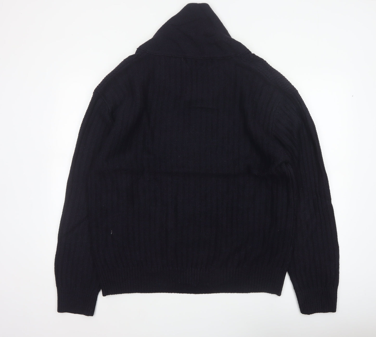 Zara Men Navy 2XL Cable Knit High Neck Pullover Wool Blend Jumper