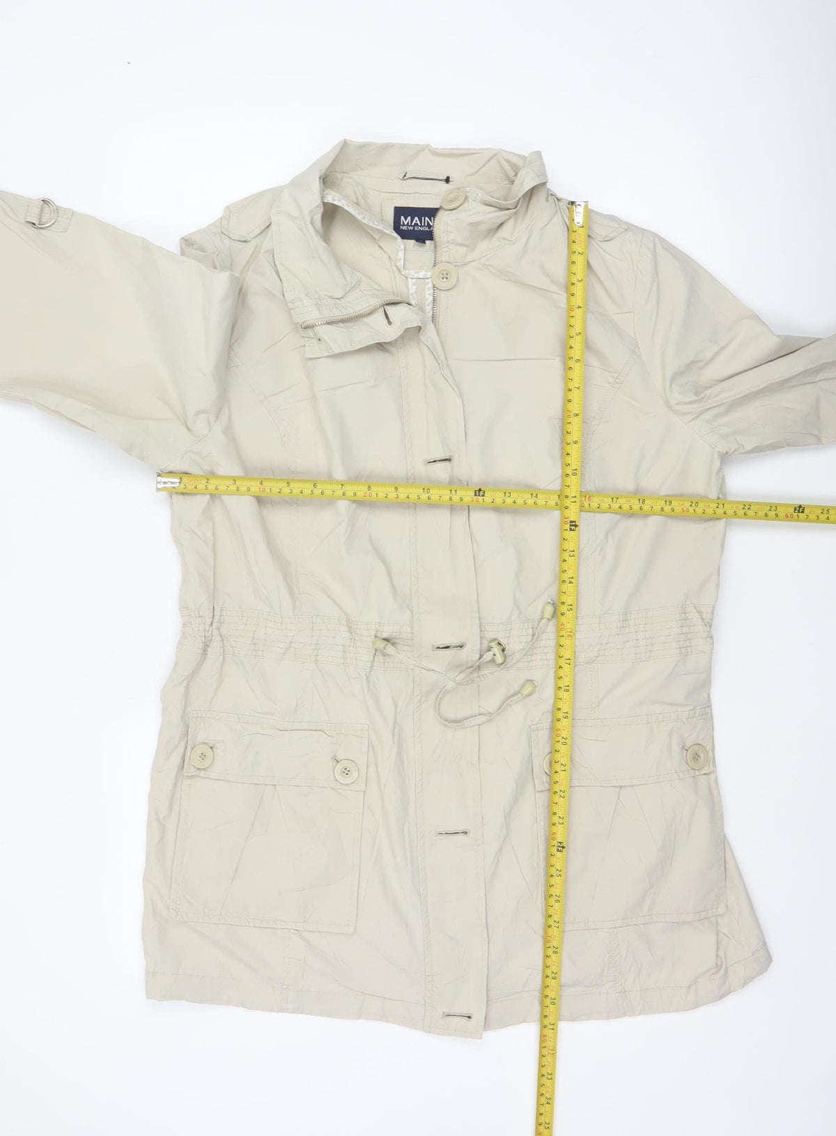 Back view of Maine New England Women Ivory UK 16 Hooded Parka Coat Cotton