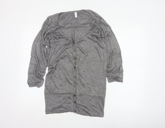 Vero Moda Women Grey M V-Neck Long Sleeve Lightweight Button Cardigan