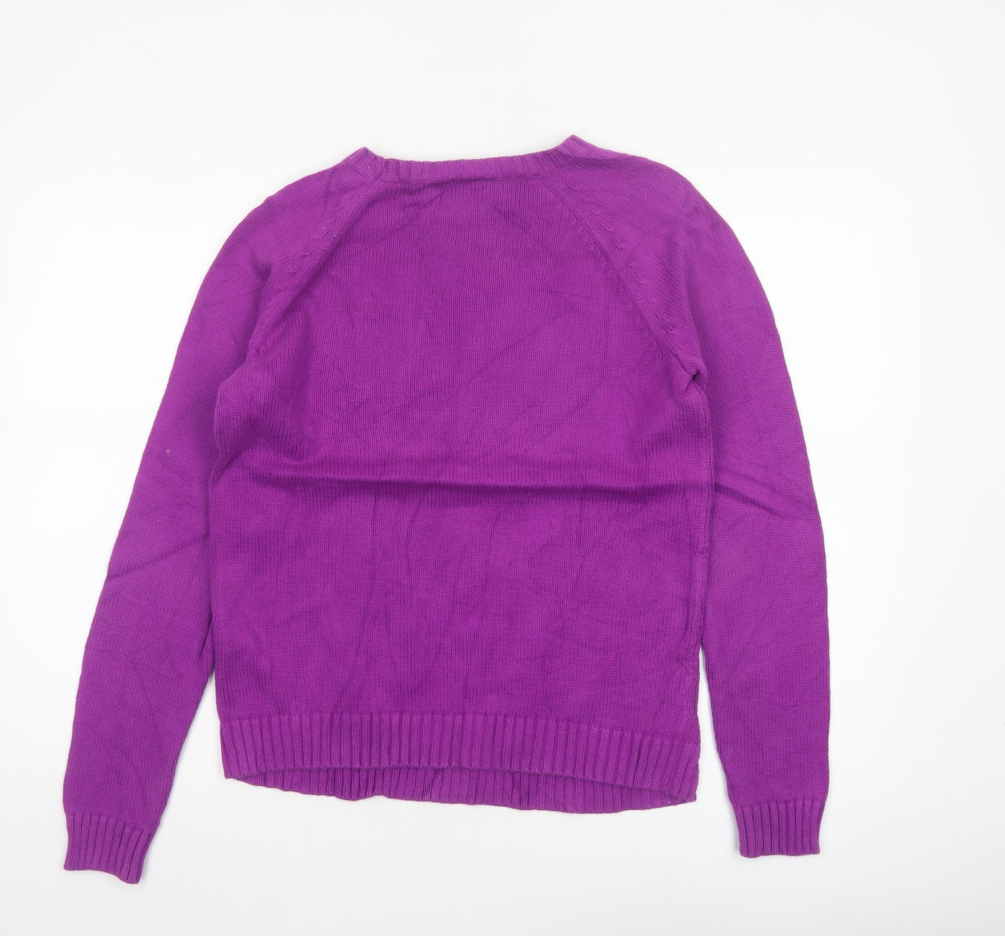 Lands' End Women Purple M 10-12 Cable Knit Cotton Crew Neck Jumper