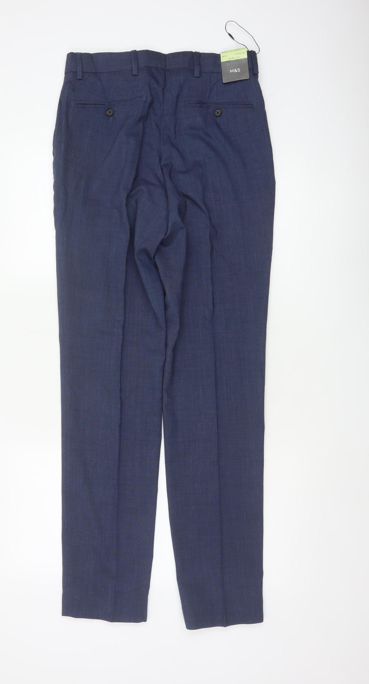 Marks & Spencer Men’s Blue 28 Slim Fit Wool Blend Dress Trousers