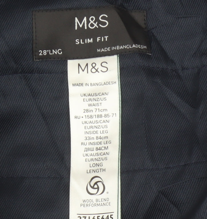 Marks & Spencer Men’s Blue 28 Slim Fit Wool Blend Dress Trousers